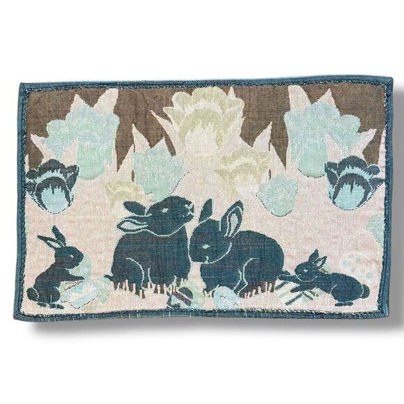 VTG Handmade Tapestry Spring Easter Bunny Rabbit Table Placemats Set Of 8 - Picture 10 of 11